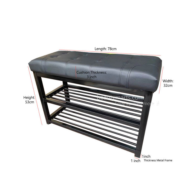 Local Made Shoe Rack Storage Organizer Hallway Bench PU Material Metal Frame Tufted Padded Seating for Entryway